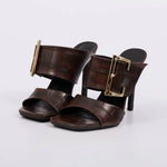 Zury - Tamanco Elegante Feminino Salto Alto Mule Fivela Marrom Escuro