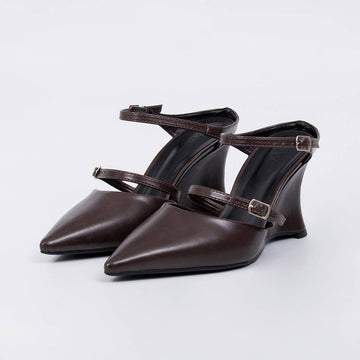Bruma - Scarpin Feminino Anabela Tiras Fivela Dupla Marrom