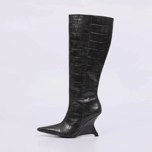 Kiara - Bota Feminina Over The Knee Salto Alto Croco Preto