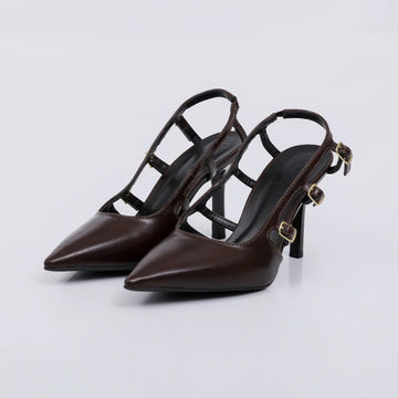 Tessa - Scarpin Feminino Fivela Abertura Lateral Marrom