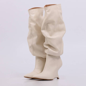 Melina - Bota Feminina Slouchy Cano Alto Salto Anabela Off White