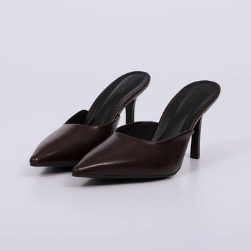 Lívia - Mule Feminino Bico Fino Salto Alto Marrom Escuro