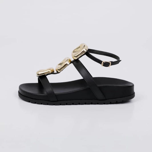 Leblon - Sandália Papete Feminina Anatômica Aplicação na Tira Preta