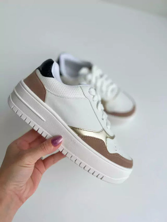 Belmont - Tênis Feminino Casual Cadarço Plataforma Branco/Rosado