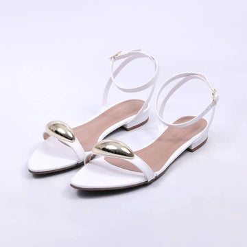 Valence - Sandália Rasteira Feminina Bico Folha Aplicação Branca