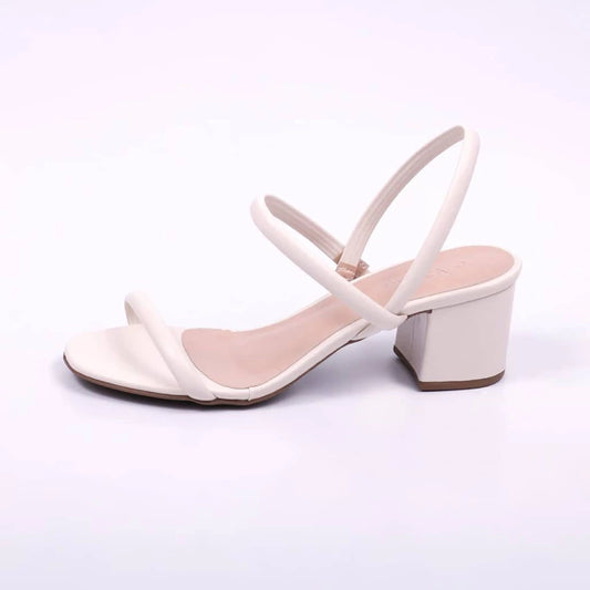 Bless - Sandália Feminina Tira Fina Salto Grosso Off-White