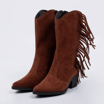Dallas - Bota Feminina Texana Salto Grosso Franja Marrom