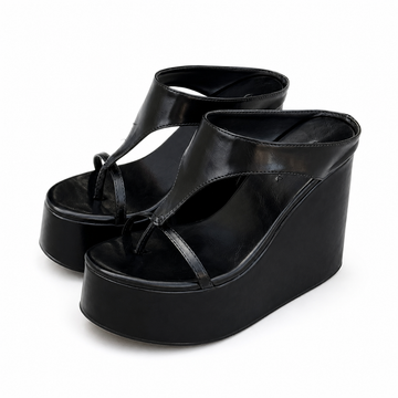 Jade – Tamanco Feminino Plataforma Anabela Tira Dedo Preto