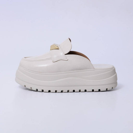 Amélia - Sapato Feminino Plataforma Alta Detalhe Metal OFF White