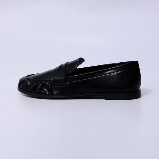 Filipa – Mocassim Feminino Bico Redondo Franzido Preto