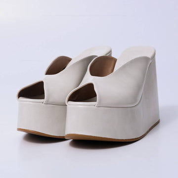 Isa – Tamanco Feminino Plataforma Anabela Peep Toe Off White
