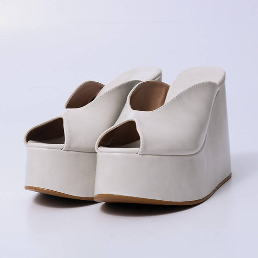 Isa – Tamanco Feminino Plataforma Anabela Peep Toe Off White