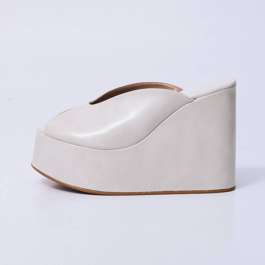 Isa – Tamanco Feminino Plataforma Anabela Peep Toe Off White