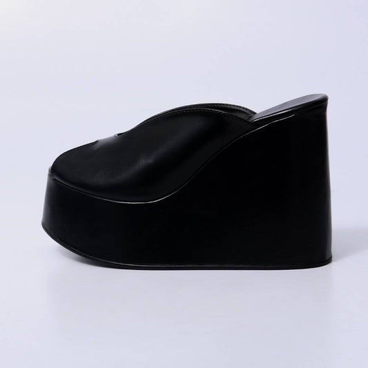 Isa – Tamanco Feminino Plataforma Anabela Peep Toe Preto