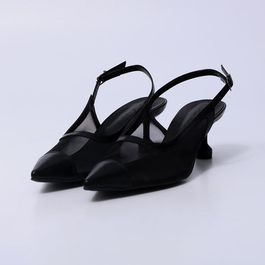 Vivian - Slingback Feminina Bico Fino Salto Taça Preto