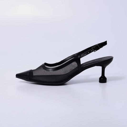 Vivian - Slingback Feminina Bico Fino Salto Taça Preto