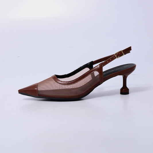 Vivian – Slingback Feminina Bico Fino Salto Taça Caramelo