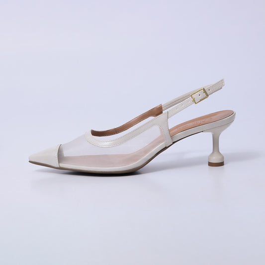 Vivian – Slingback Feminina Bico Fino Salto Taça Off White