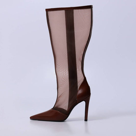 Jaque – Bota Feminina Cano Alto Bico Fino Salto Fino Caramelo