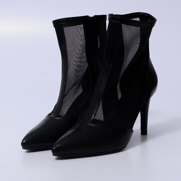 Vivi – Bota Feminina Cano Curto Tela Transparente Salto Fino Preto