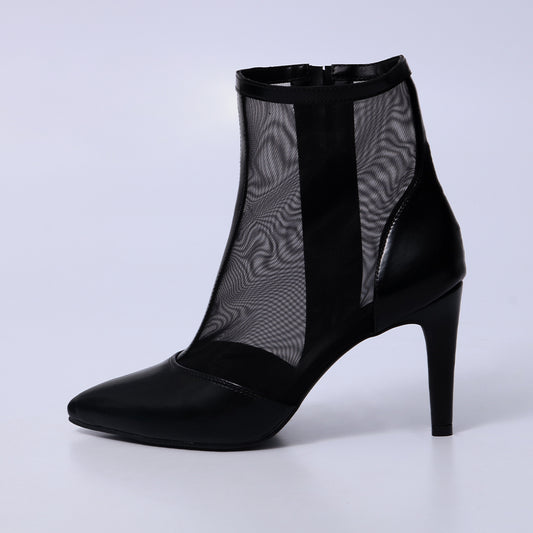 Vivi – Bota Feminina Cano Curto Tela Transparente Salto Fino Preto
