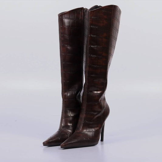 Paris – Bota Feminina Cano Alto Croco Salto Fino Macchiato