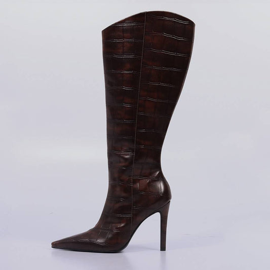 Paris – Bota Feminina Cano Alto Croco Salto Fino Macchiato