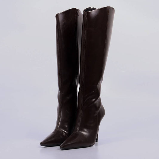 Paris – Bota Feminina Cano Alto Salto Fino Marrom Escuro