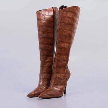 Paris – Bota Feminina Cano Alto Croco Salto Fino Caramelo