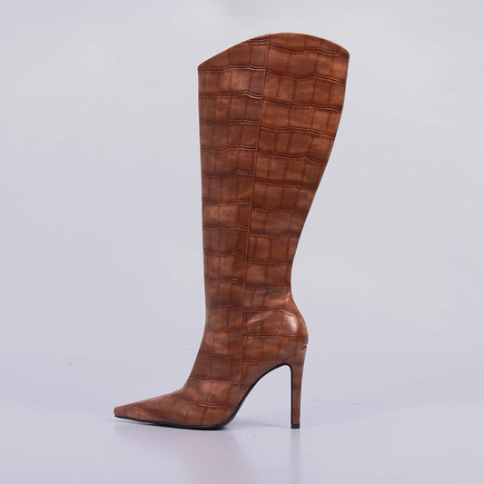 Paris – Bota Feminina Cano Alto Croco Salto Fino Caramelo