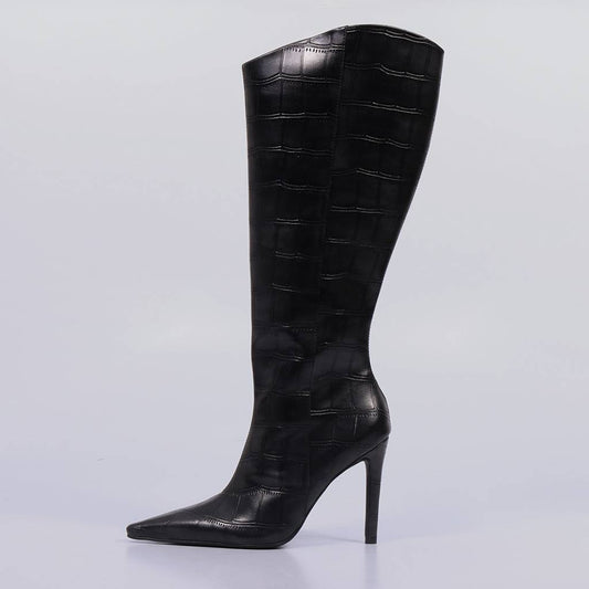 Paris – Bota Feminina Cano Alto Croco Salto Fino Preto