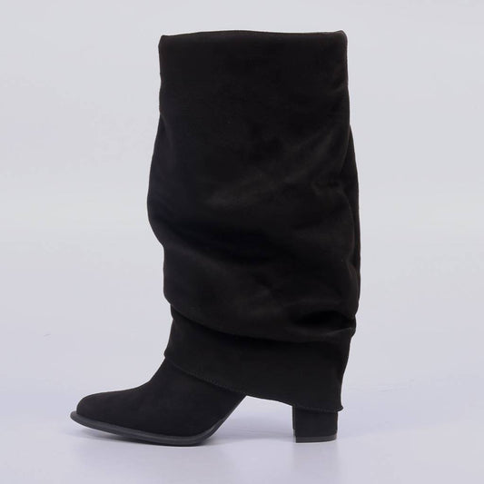 Laguna – Bota Feminina Cano Alto Slouch Camurça Salto Bloco Preto