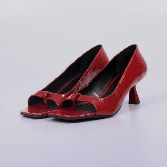 Paula – Scarpin Feminina Salto Geométrico Verniz Aberta Vermelho