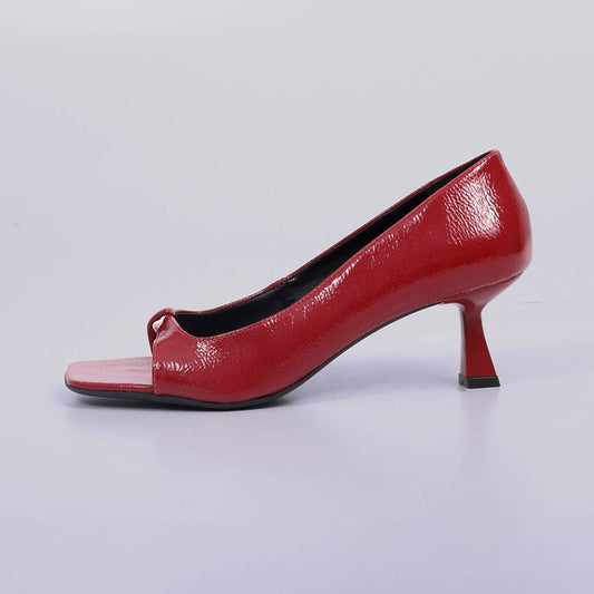 Paula – Scarpin Feminina Salto Geométrico Verniz Aberta Vermelho