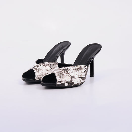 Nicole – Tamanco Feminino Salto Alto Animal Print Aberto Branco