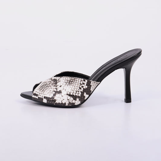 Nicole – Tamanco Feminino Salto Alto Animal Print Aberto Branco