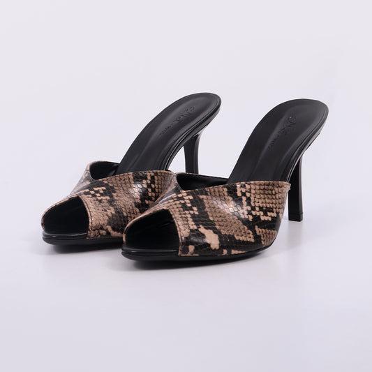 Nicole – Tamanco Feminino Salto Alto Animal Print Aberto Amendoa