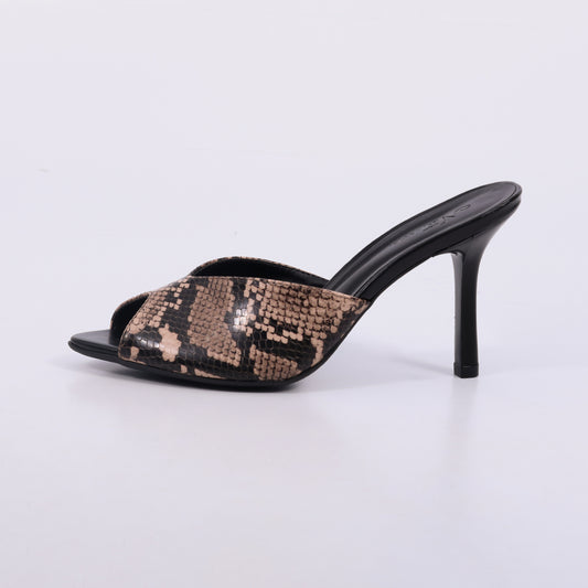 Nicole – Tamanco Feminino Salto Alto Animal Print Aberto Amendoa