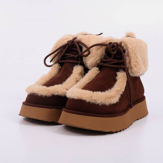 Elen – Bota Feminina Plataforma Camurça Forro em Pelúcia Terra