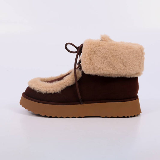 Elen – Bota Feminina Plataforma Camurça Forro em Pelúcia Terra