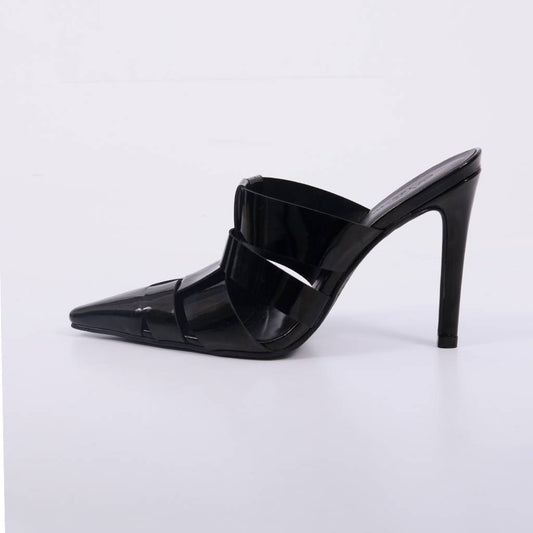 Ravena – Mule Feminino Salto Alto Verniz Tiras Preto