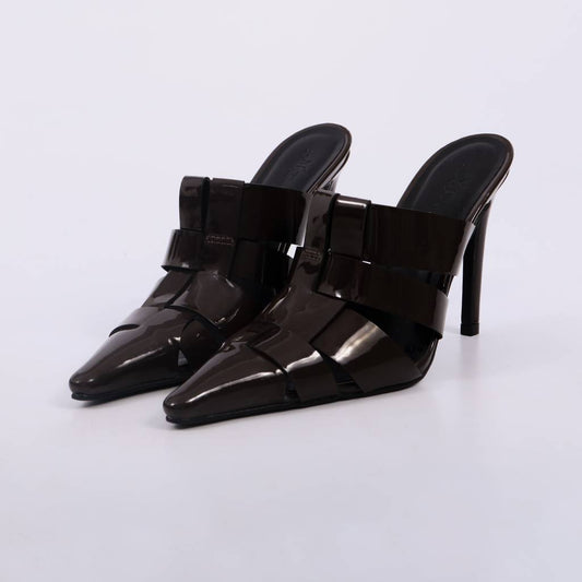 Ravena – Mule Feminino Salto Alto Verniz Tiras Macchiato