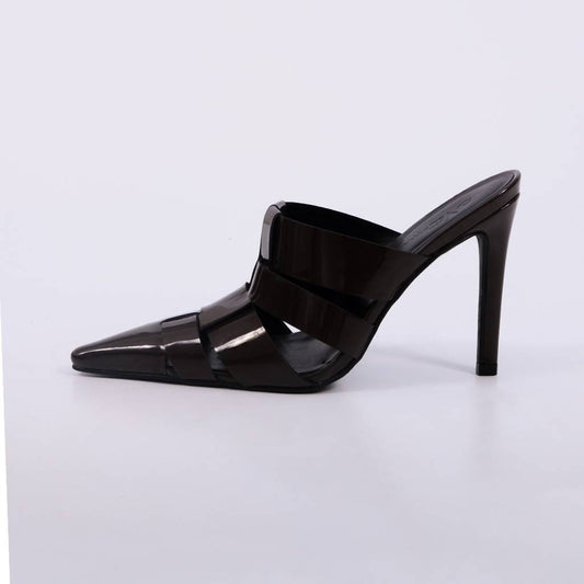 Ravena – Mule Feminino Salto Alto Verniz Tiras Macchiato