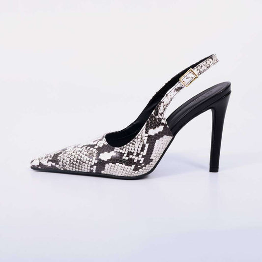 Bely – Scarpin Feminino Slingback Salto Alto Texturizado Branco