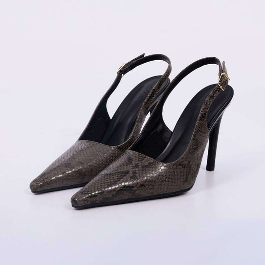 Bely – Scarpin Feminino Slingback Salto Alto Texturizado Cinza
