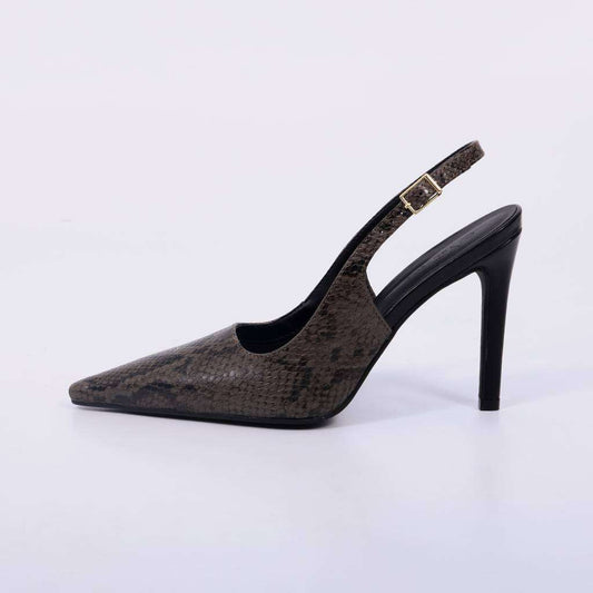Bely – Scarpin Feminino Slingback Salto Alto Texturizado Cinza