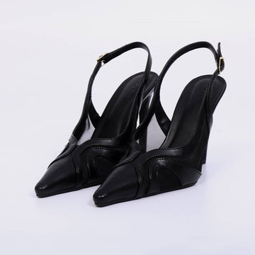 Catarina – Scarpin Feminino Slingback Tela Transparente Salto Alto Preto