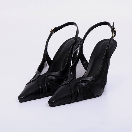 Catarina – Scarpin Feminino Slingback Tela Transparente Salto Alto Preto