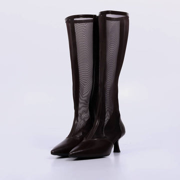 Liara – Bota Feminina Cano Alto Tela Transparente Salto Geométrico Rocha