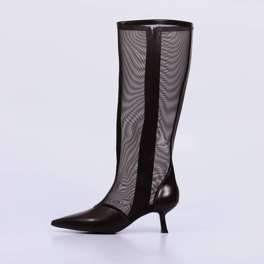 Liara – Bota Feminina Cano Alto Tela Transparente Salto Geométrico Rocha